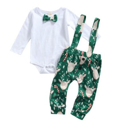 Boys Christmas Suspenders Set - Green