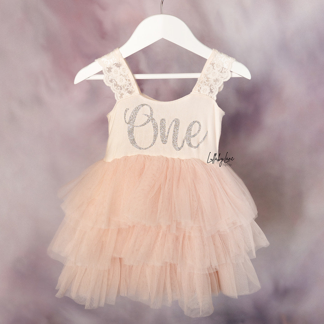 Peach Lace First Birthday Tulle Dress - Lullaby Lane Couture