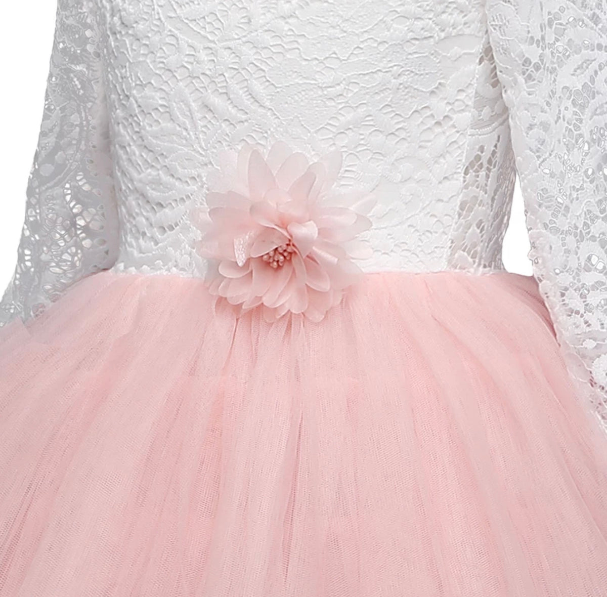 Pink Long Sleeved Lacey Tulle Dress