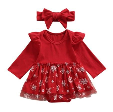 Red & White Snowflakes Christmas Romper