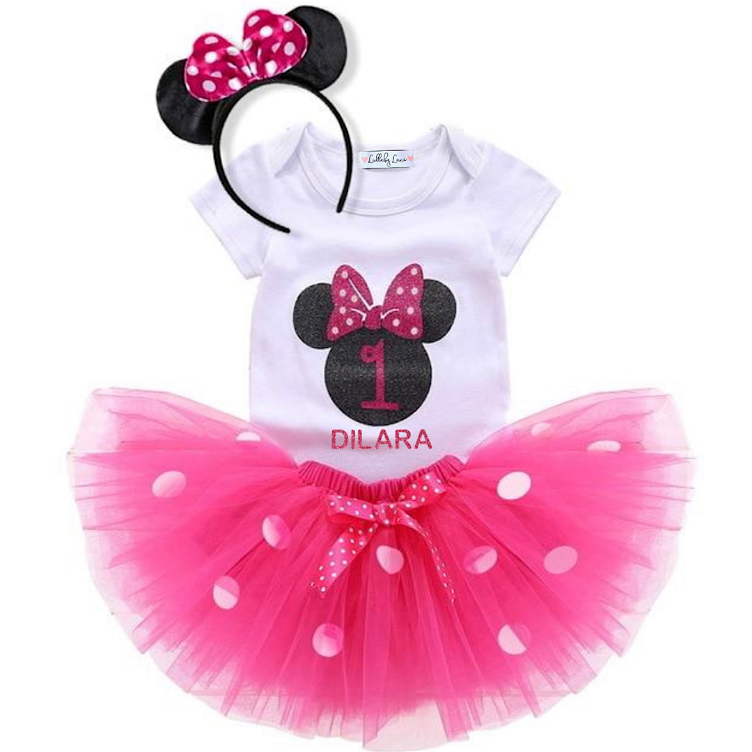 Pink Minnie Mouse First Birthday Outfit