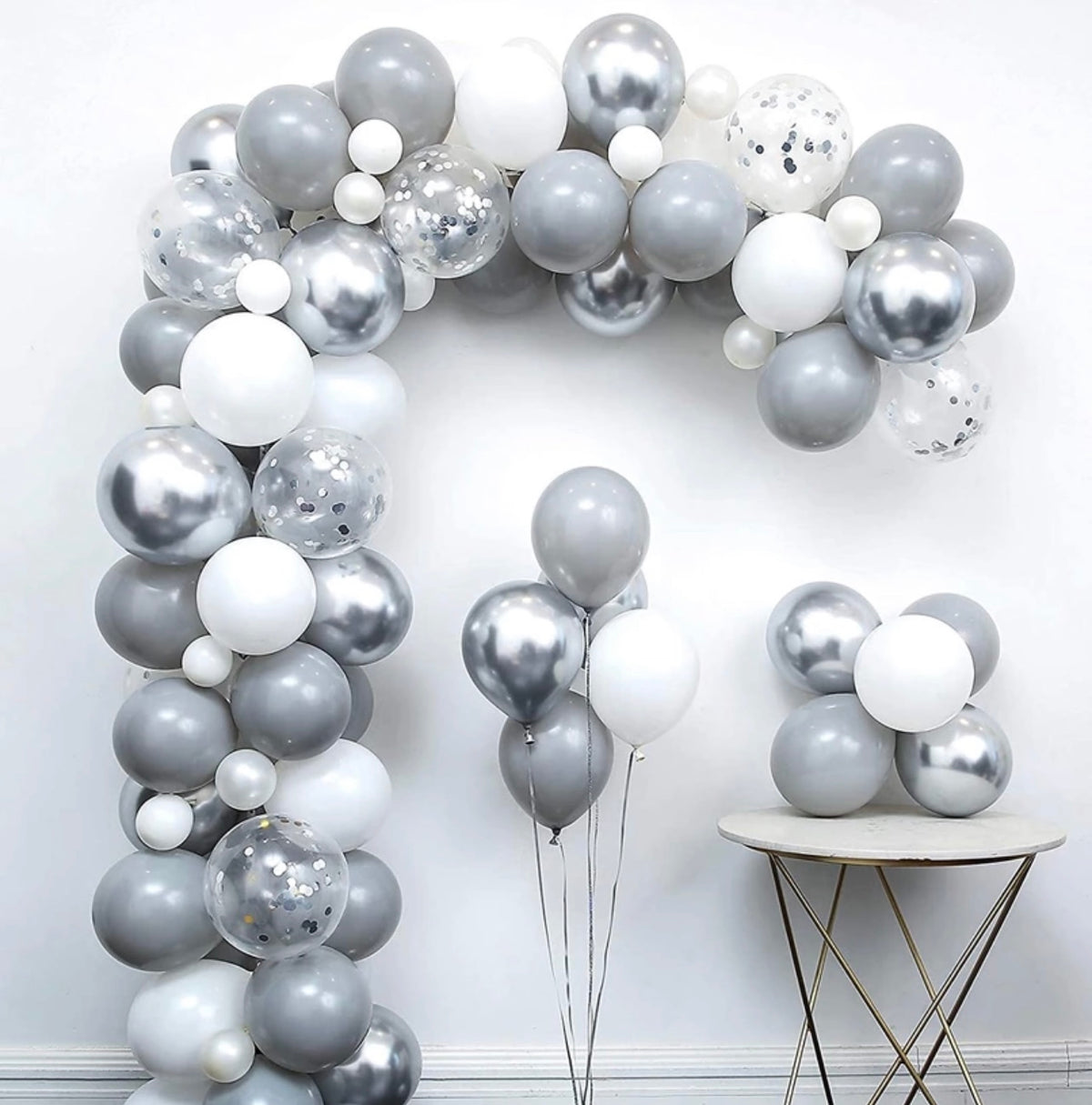 Metallic Silver, Gray & White Balloon Garland Kit