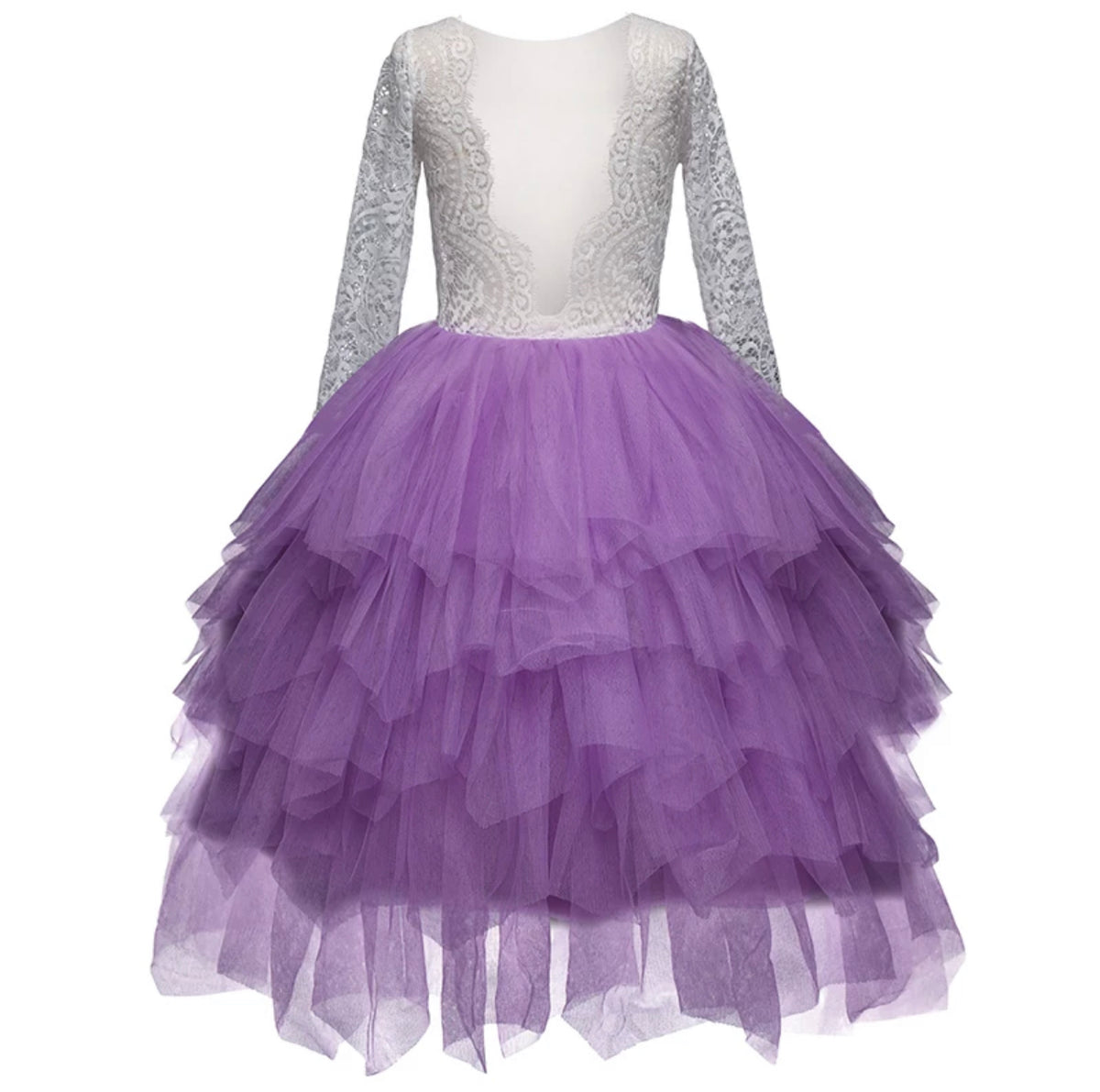 Purple Long Sleeved Lacey Tulle Dress