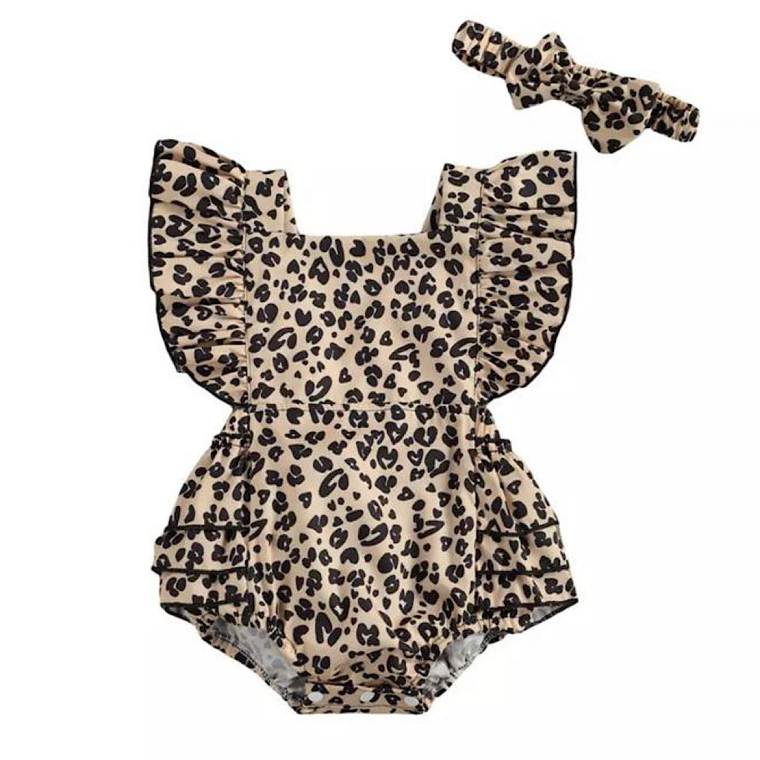 Light Leopard Print Flutter Romper with Matching Headband