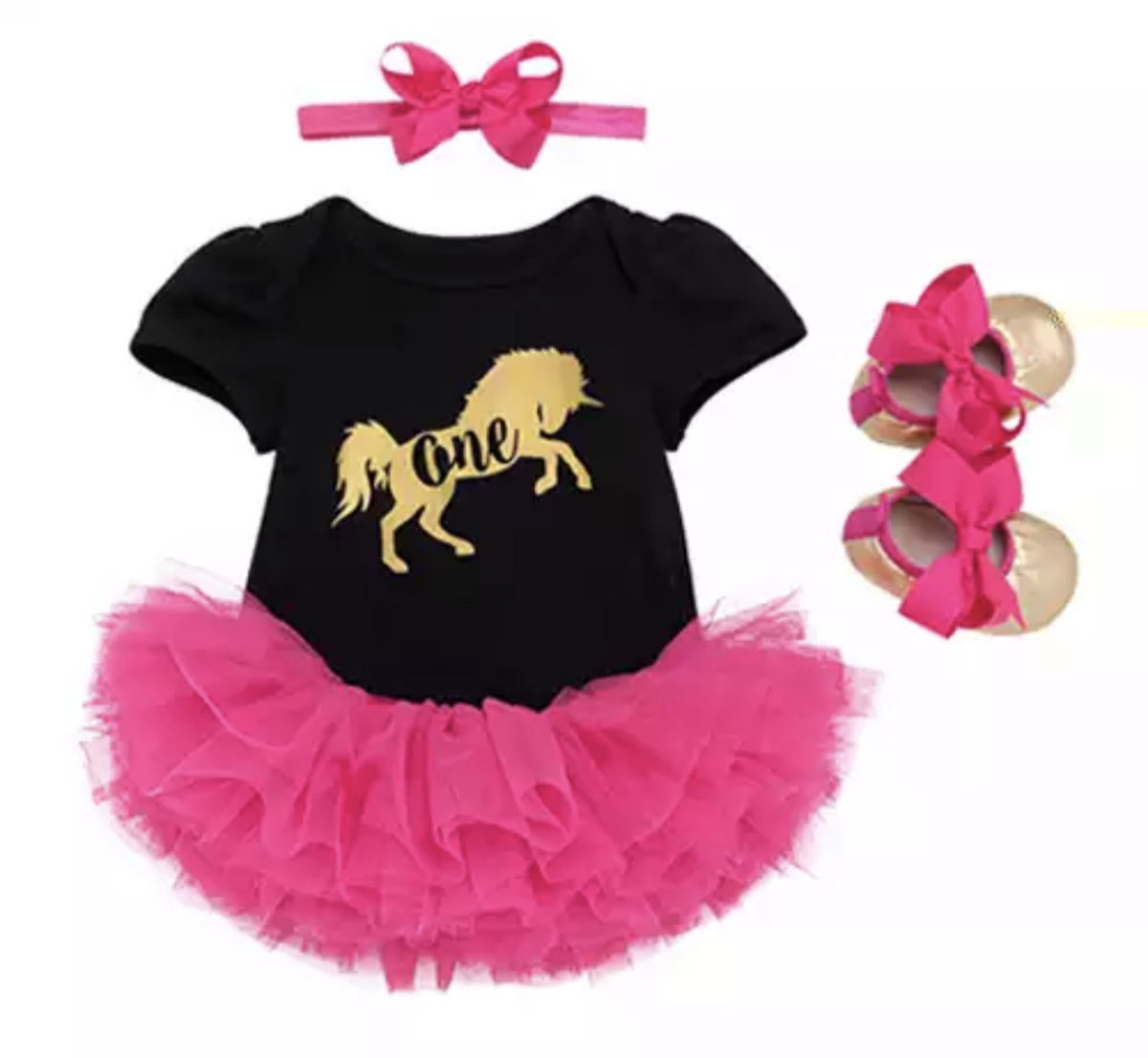 Black & Pink Unicorn 1st Birthday Set