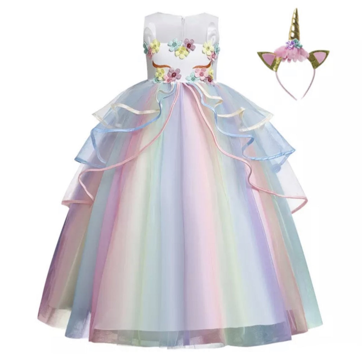 Light Pastel Unicorn Tulle Dress + Unicorn Headband