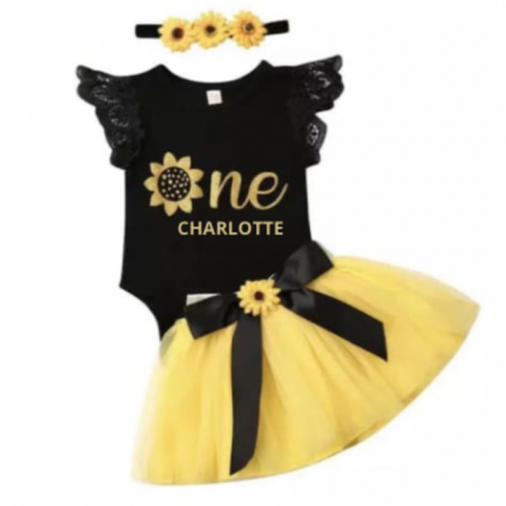 Short Sleeve Sunflower First Birthday Outfit Lullaby Lane