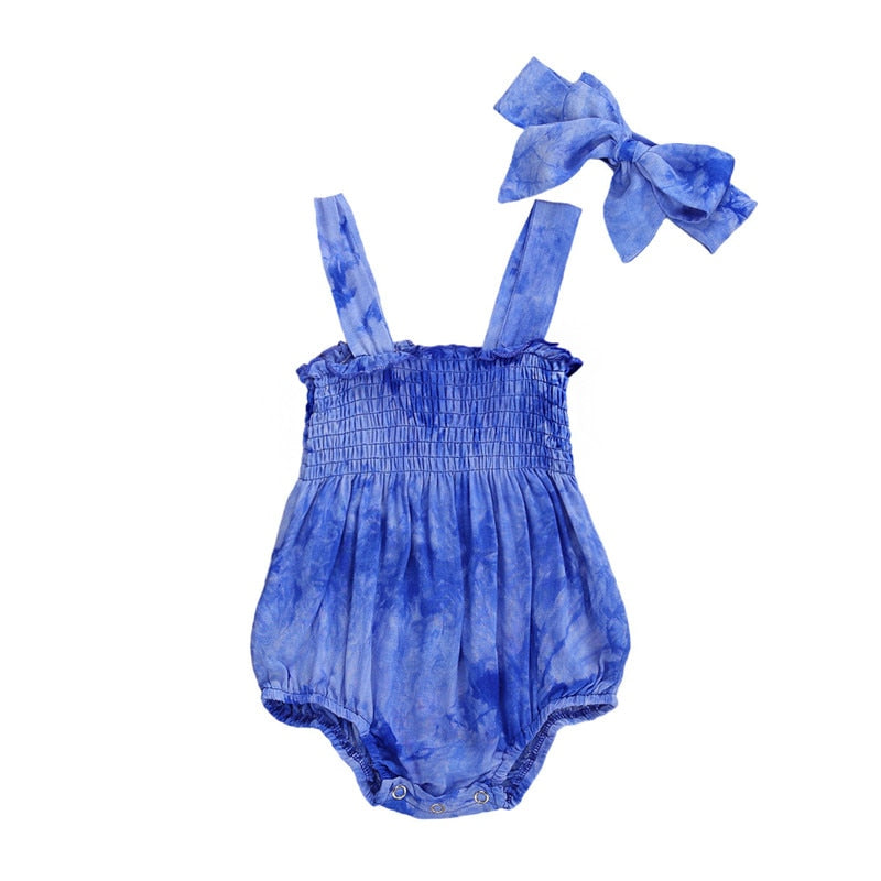 Blue Wash Tie-Dye Romper + Headband