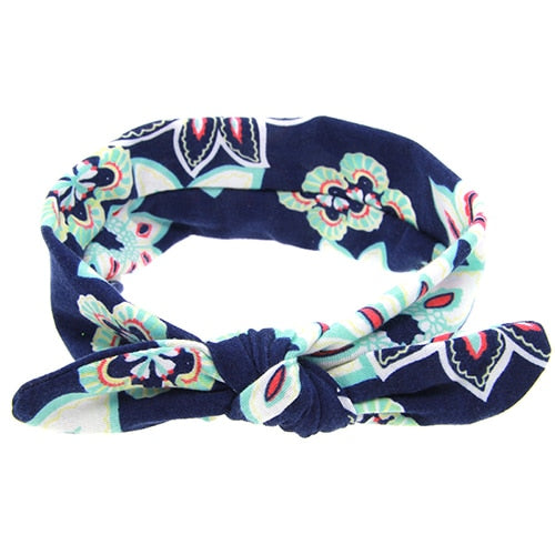 Navy Floral Bowknot Headband