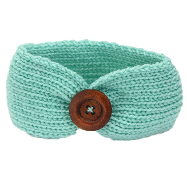 Green Knitted Button Headband
