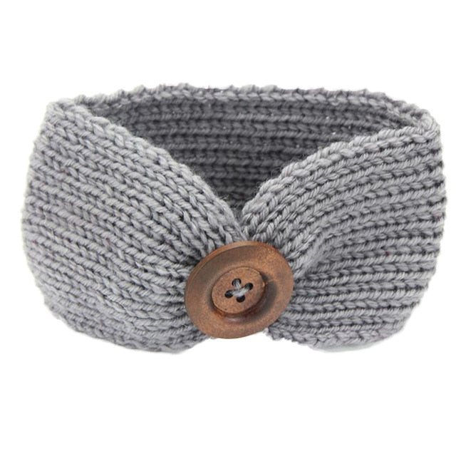 Gray Knitted Button Headband