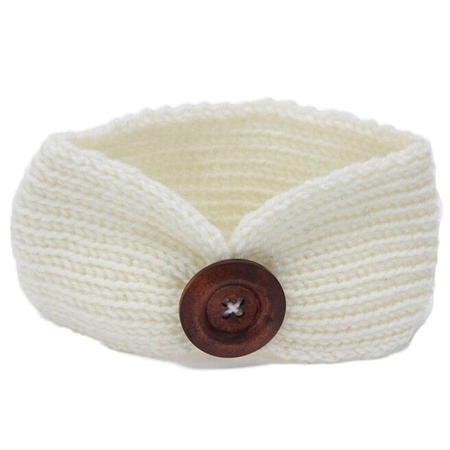 White Knitted Button Headband