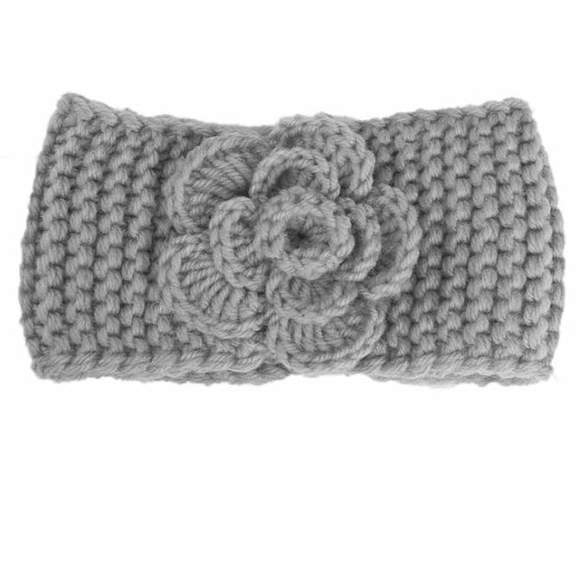 Gray Knitted Flower Headband