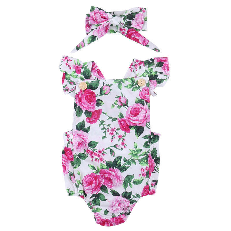 Pink Roses Romper + Headband