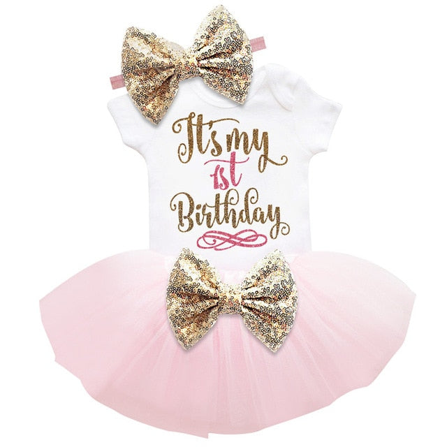 Baby Pink 1st Bow Birthday Dress