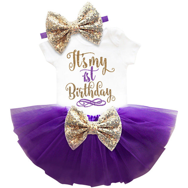 Purple 1st Bow Birthday Dress