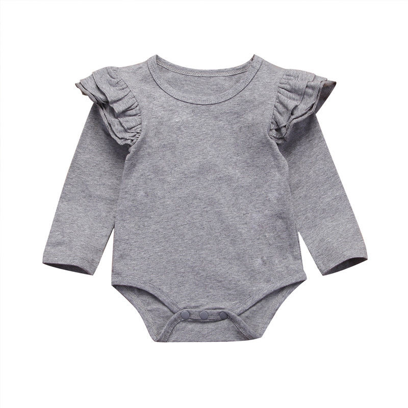 Gray Long Sleeve Flutter Bodysuit